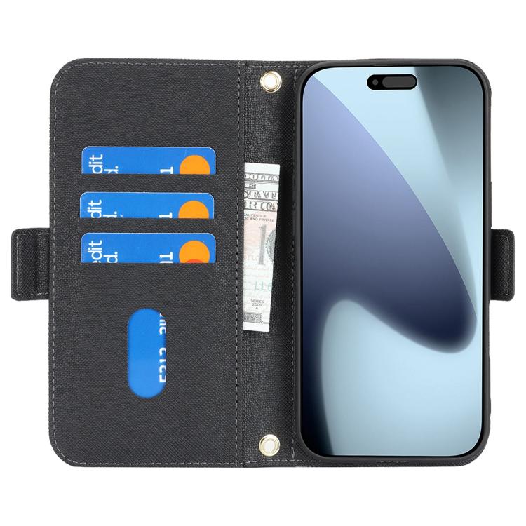 For iPhone 17 Pro Cross Texture Crossbody Lanyard Leather Phone Case