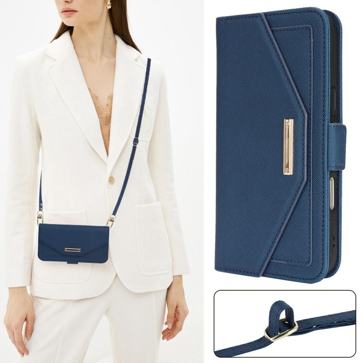 For iPhone 17 Pro Cross Texture Crossbody Lanyard Leather Phone Case