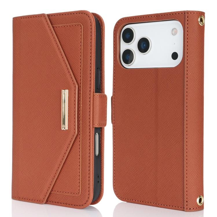 For iPhone 17 Pro Cross Texture Crossbody Lanyard Leather Phone Case