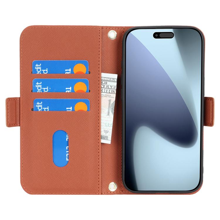 For iPhone 17 Pro Cross Texture Crossbody Lanyard Leather Phone Case