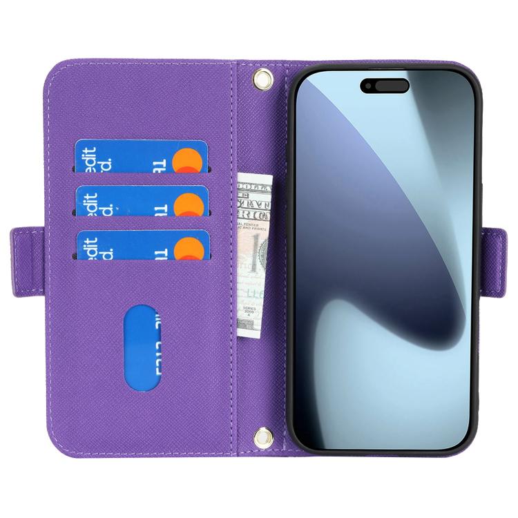 For iPhone 17 Pro Cross Texture Crossbody Lanyard Leather Phone Case