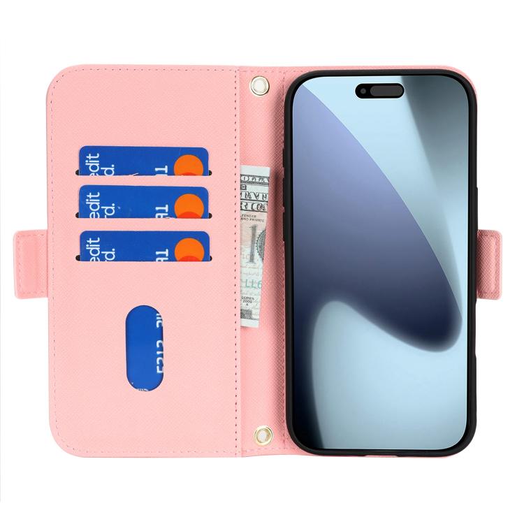 For iPhone 17 Pro Cross Texture Crossbody Lanyard Leather Phone Case