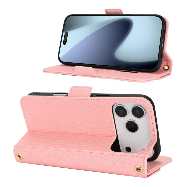 For iPhone 17 Pro Cross Texture Crossbody Lanyard Leather Phone Case