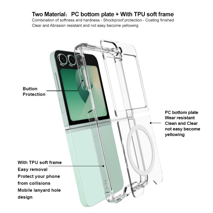 For Samsung Galaxy Z Flip6 / Flip7 FE IMAK Space Shield PC + TPU Airbag Shockproof MagSafe Phone Case - Transparent