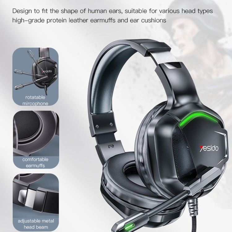 Yesido EK01 Head-mounted RGB Gaming Wired Earphone with Microphone - Black