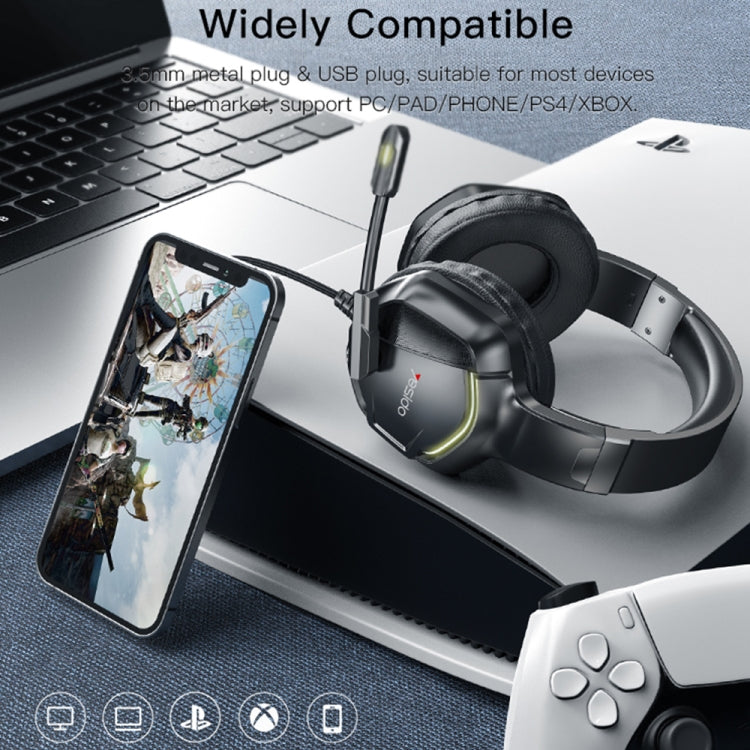 Yesido EK01 Head-mounted RGB Gaming Wired Earphone with Microphone - Black