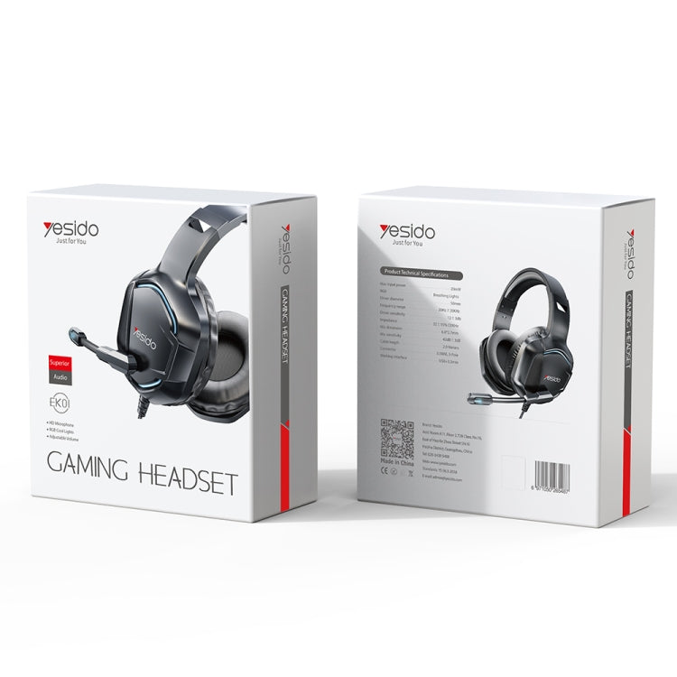 Yesido EK01 Head-mounted RGB Gaming Wired Earphone with Microphone - Black