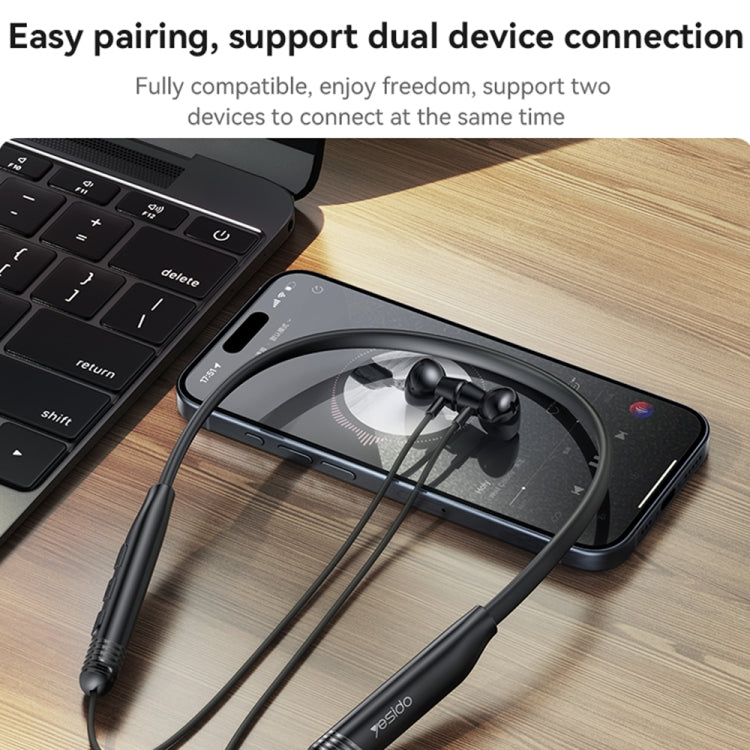 Yesido YSP20 Magnetic Neckband Wireless Bluetooth Earphone - Black