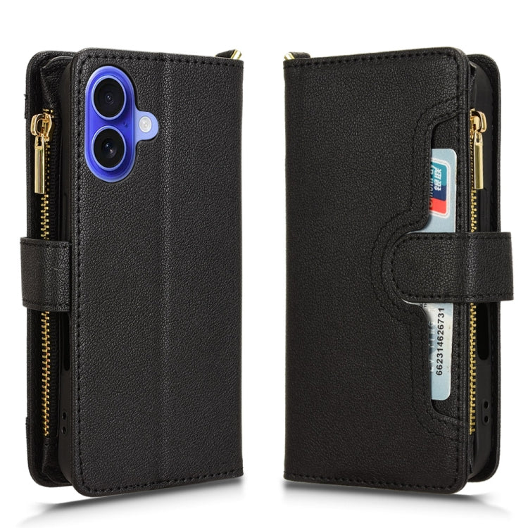 For iPhone 16 Litchi Texture Zipper Leather Phone Case