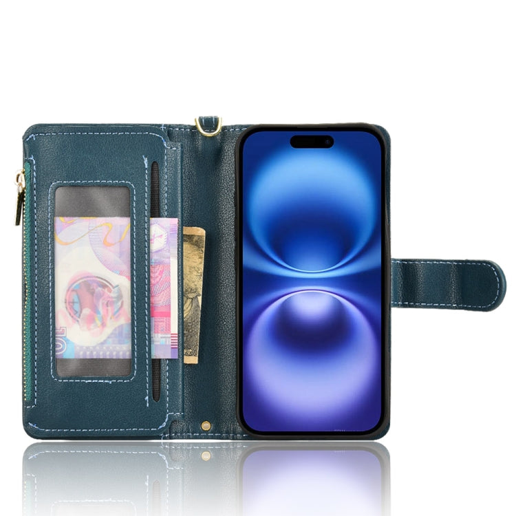 For iPhone 16 Litchi Texture Zipper Leather Phone Case