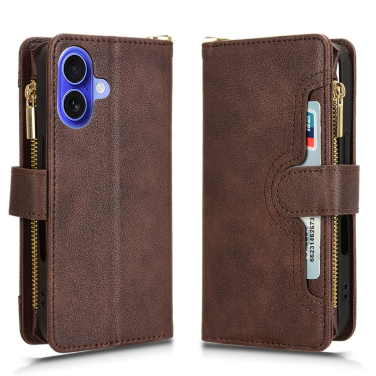 For iPhone 16 Litchi Texture Zipper Leather Phone Case