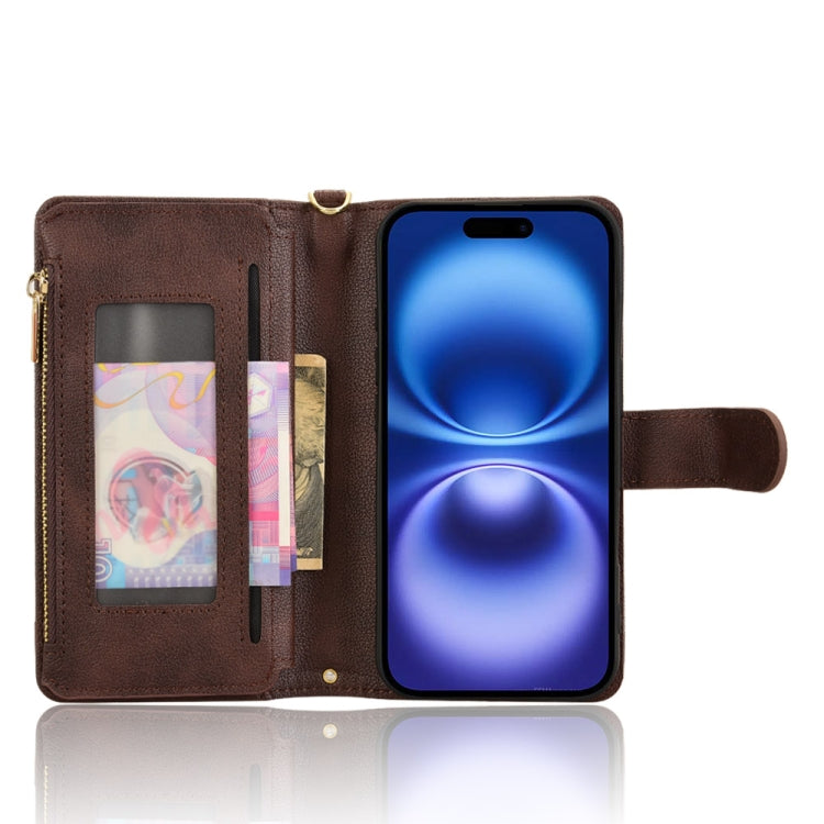 For iPhone 16 Litchi Texture Zipper Leather Phone Case