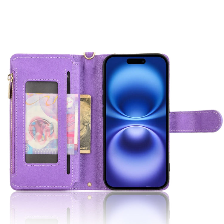 For iPhone 16 Litchi Texture Zipper Leather Phone Case
