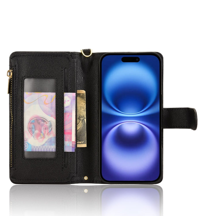 For iPhone 16 Plus Litchi Texture Zipper Leather Phone Case
