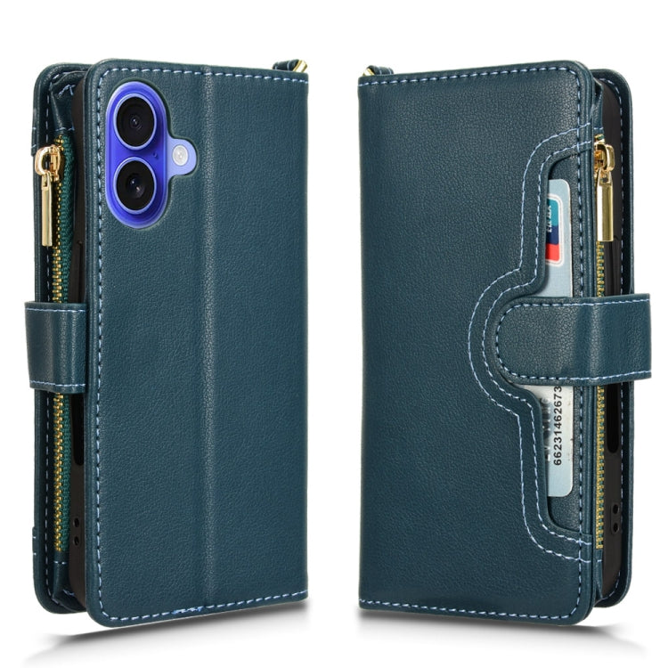 For iPhone 16 Plus Litchi Texture Zipper Leather Phone Case