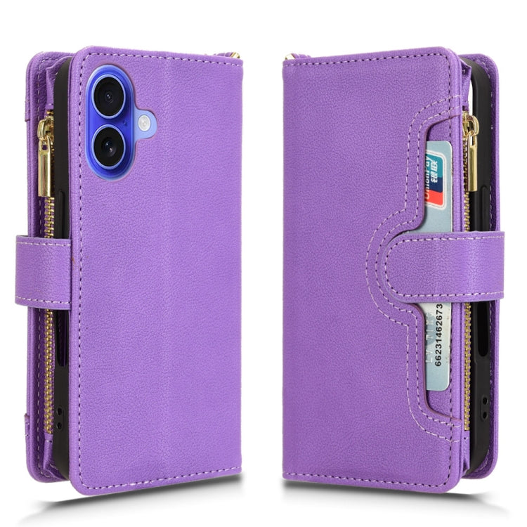 For iPhone 16 Plus Litchi Texture Zipper Leather Phone Case