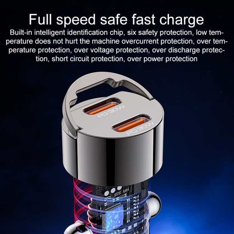 Yesido Y69 PD30W Dual USB-C / Type-C Zinc Alloy Mini Car Charger - Metal Grey