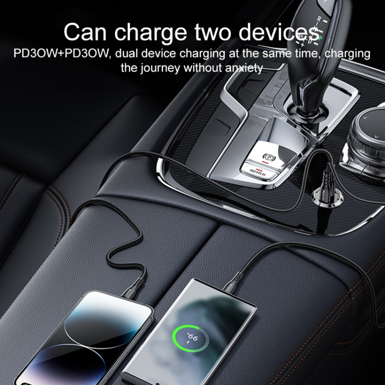 Yesido Y69 PD30W Dual USB-C / Type-C Zinc Alloy Mini Car Charger - Metal Grey