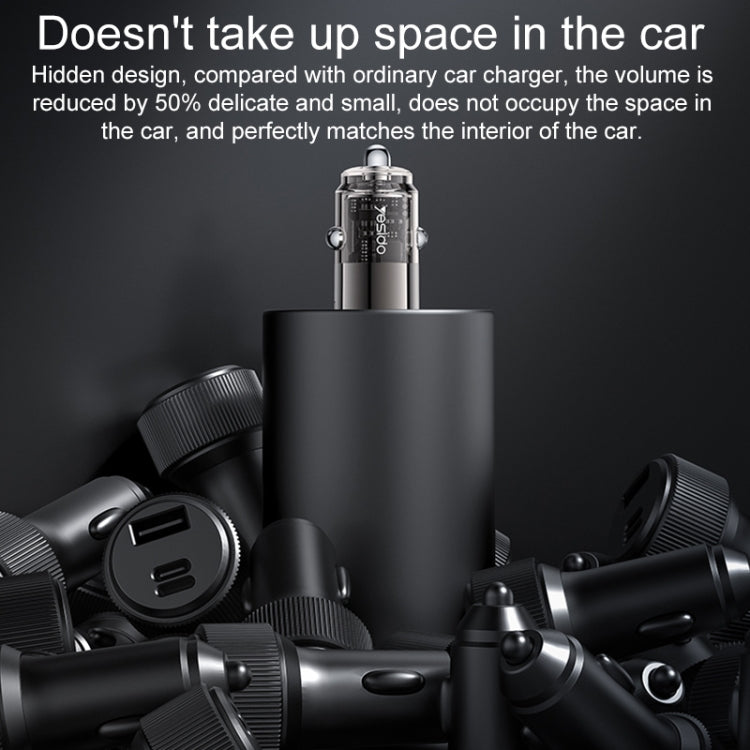 Yesido Y69 PD30W Dual USB-C / Type-C Zinc Alloy Mini Car Charger - Metal Grey
