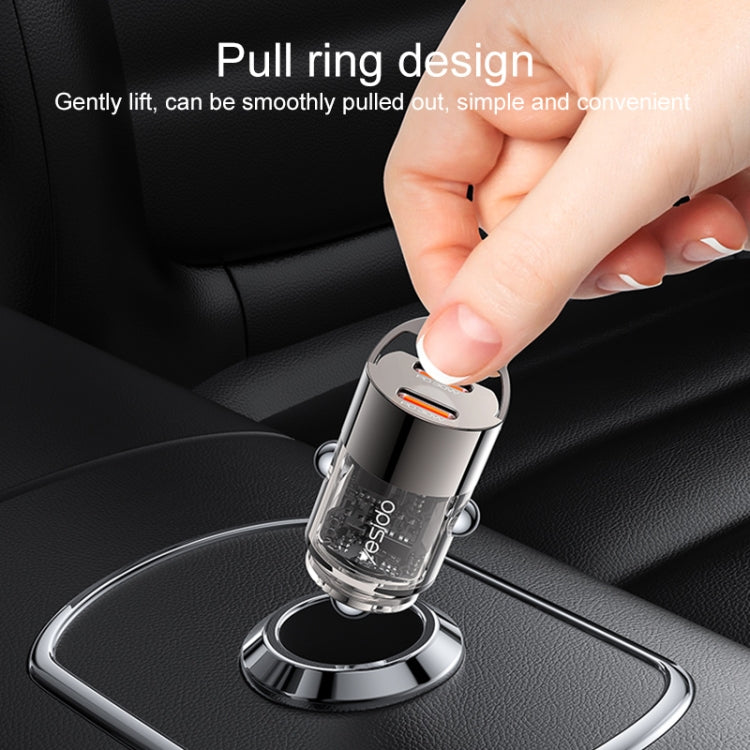 Yesido Y69 PD30W Dual USB-C / Type-C Zinc Alloy Mini Car Charger - Metal Grey
