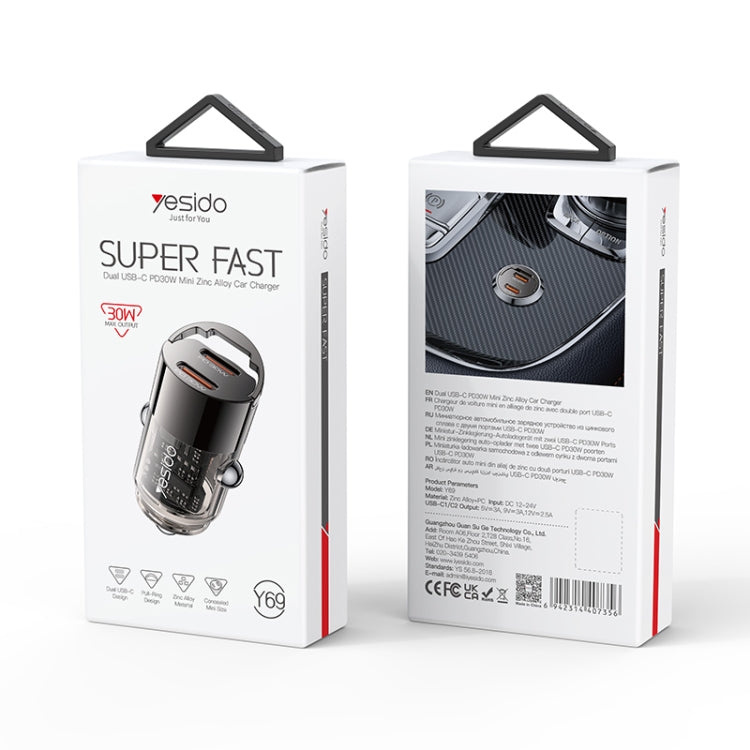 Yesido Y69 PD30W Dual USB-C / Type-C Zinc Alloy Mini Car Charger - Metal Grey