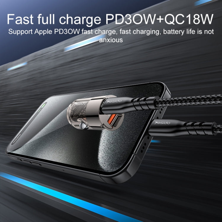 Yesido Y68 PD30W Type-C + QC18W USB Zinc Alloy Mini Car Charger - Metal Grey