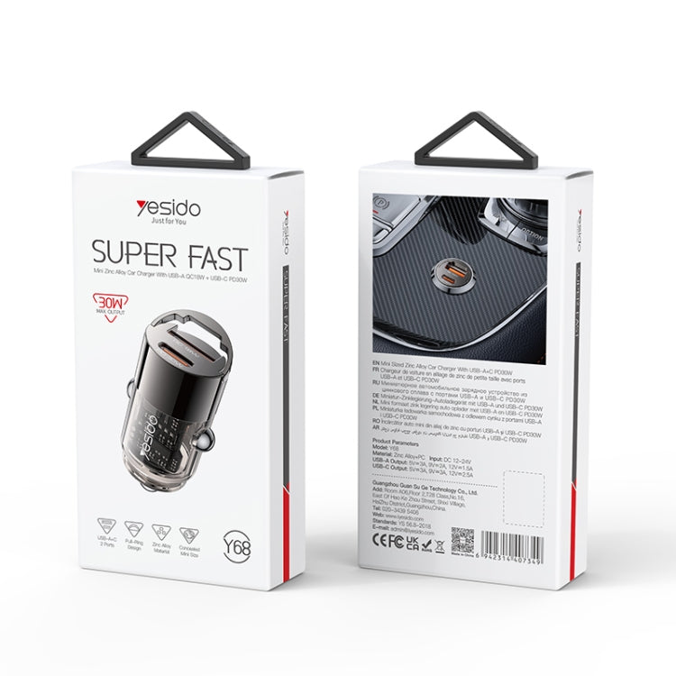 Yesido Y68 PD30W Type-C + QC18W USB Zinc Alloy Mini Car Charger - Metal Grey