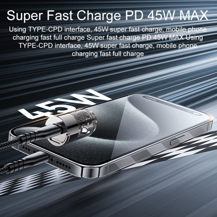 Yesido Y67 PD45W Single USB-C / Type-C Zinc Alloy Mini Car Charger - Metal Grey