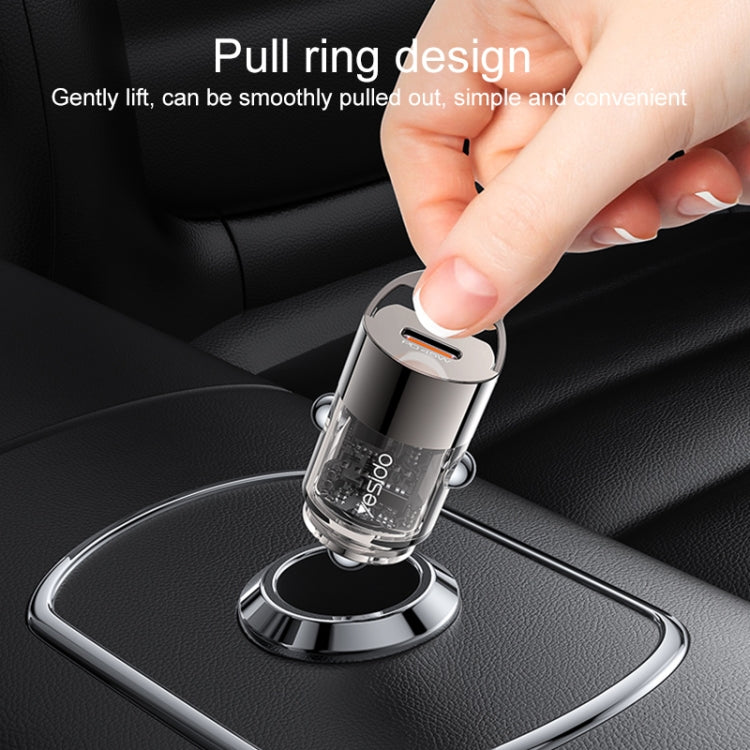 Yesido Y67 PD45W Single USB-C / Type-C Zinc Alloy Mini Car Charger - Metal Grey