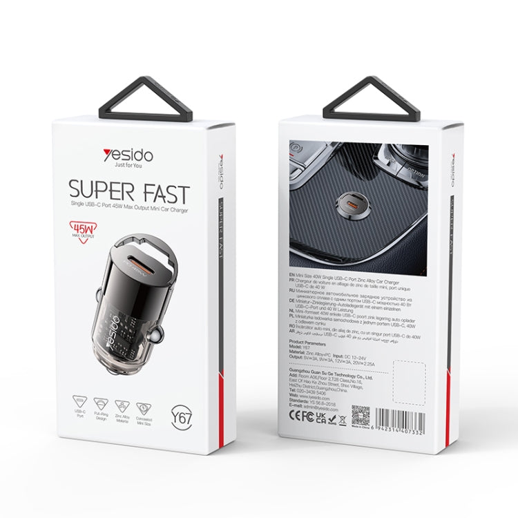 Yesido Y67 PD45W Single USB-C / Type-C Zinc Alloy Mini Car Charger - Metal Grey