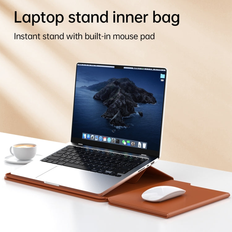 Multifunctional Laptop PU Magnetic Stand Split Liner Bag with Mouse Pad Function, Size:15 inch