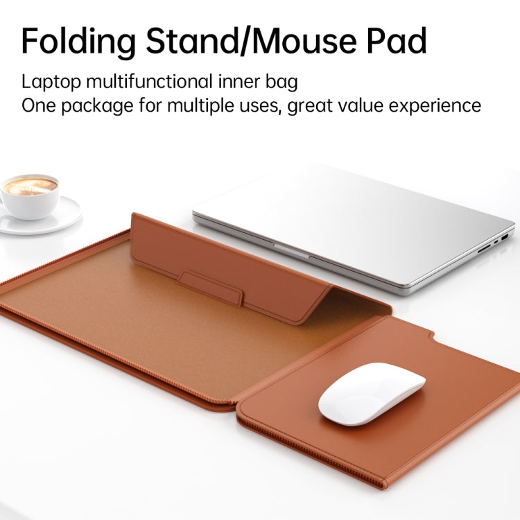 Multifunctional Laptop PU Magnetic Stand Split Liner Bag with Mouse Pad Function, Size:15 inch