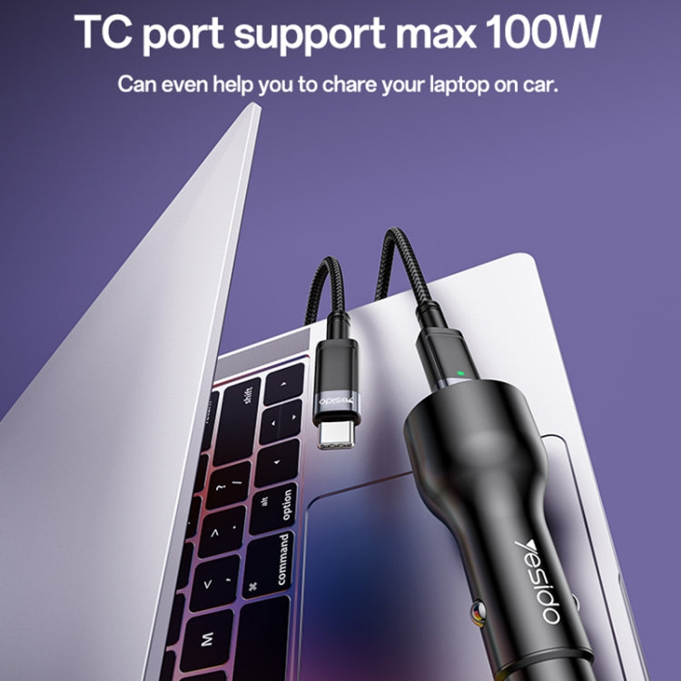 Yesido Y65 PD100W Type-C + QC18W USB Super Fast Car Charger - Black