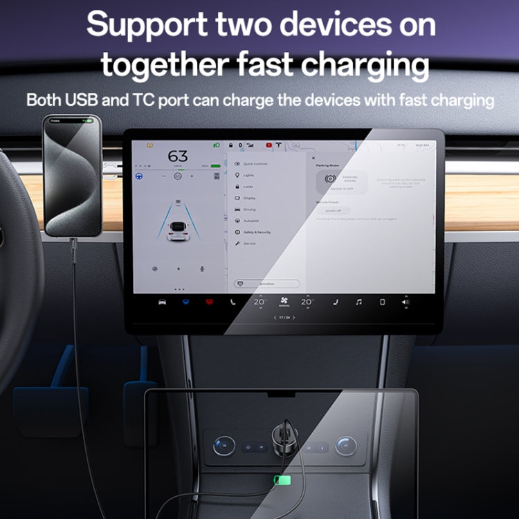 Yesido Y65 PD100W Type-C + QC18W USB Super Fast Car Charger - Black