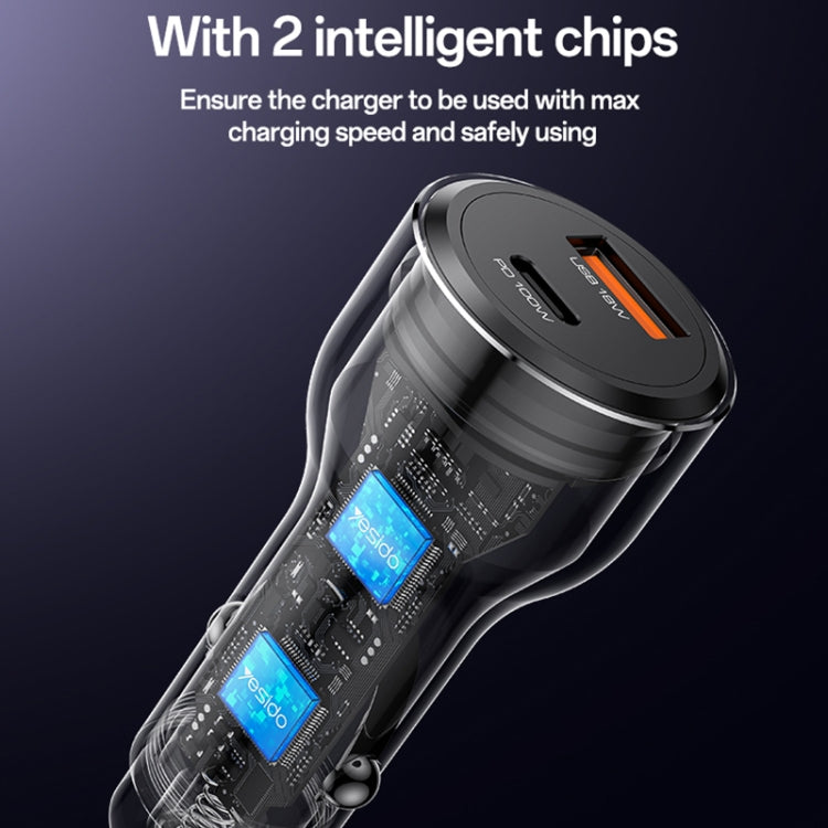 Yesido Y65 PD100W Type-C + QC18W USB Super Fast Car Charger - Black