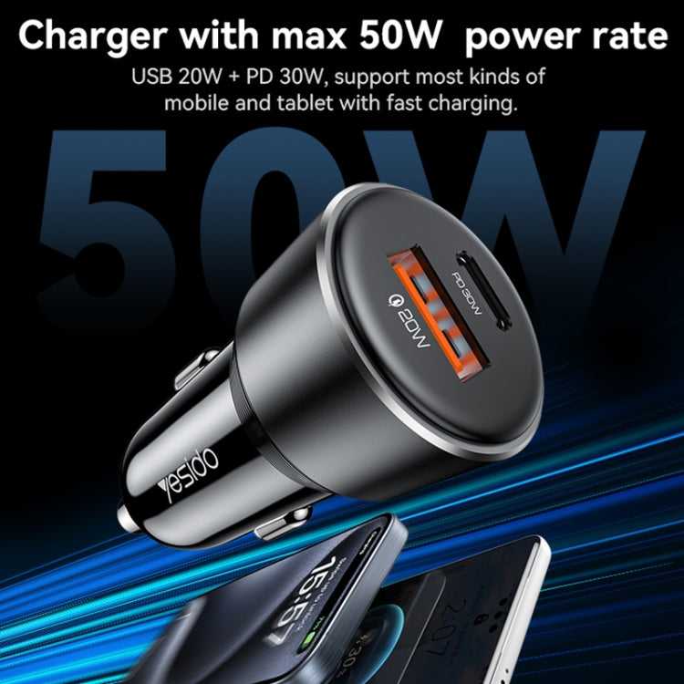 Yesido Y64 PD30W Type-C + QC20W USB Super Fast Car Charger - Black