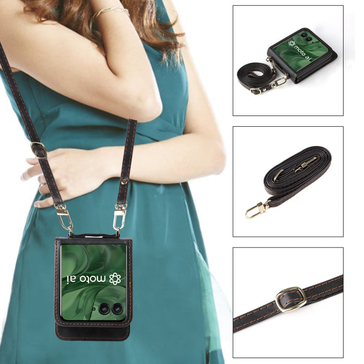 For Motorola Razr 50 Ultra Crossbody Card Bag PU Folding Phone Case