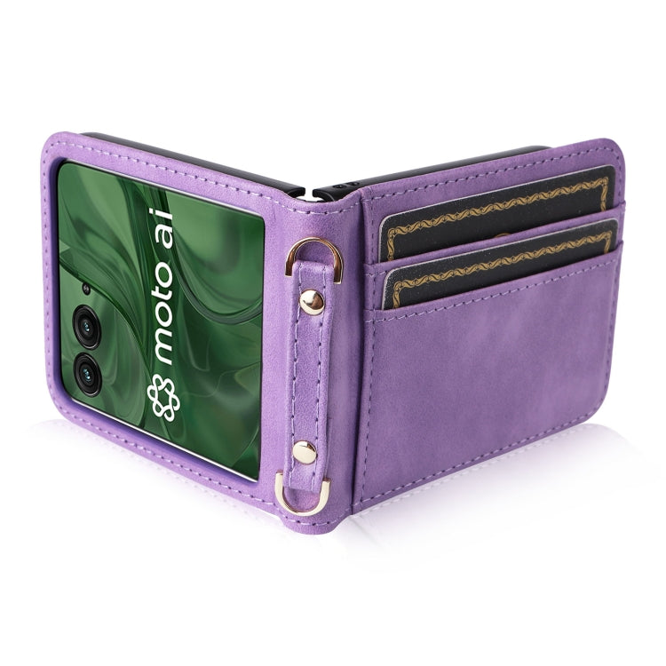 For Motorola Razr 50 Ultra Crossbody Card Bag PU Folding Phone Case