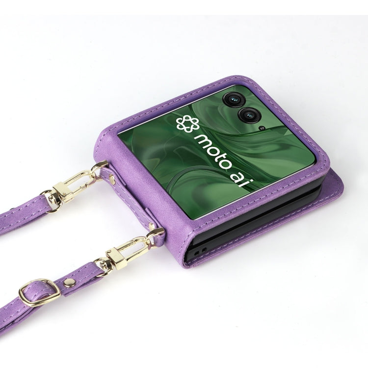 For Motorola Razr 50 Ultra Crossbody Card Bag PU Folding Phone Case