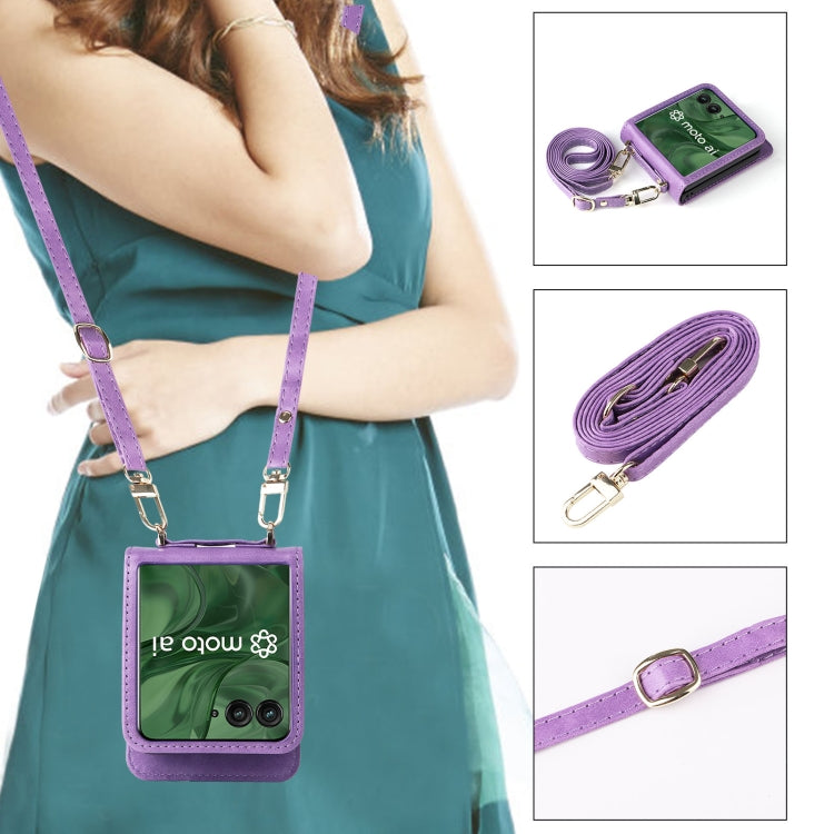 For Motorola Razr 50 Ultra Crossbody Card Bag PU Folding Phone Case