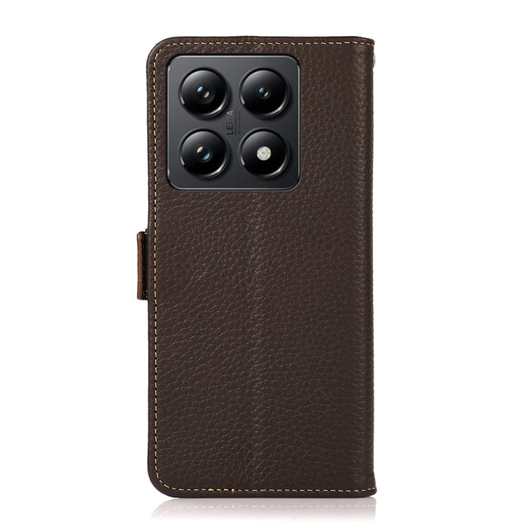 For Xiaomi 14T Pro KHAZNEH Side-Magnetic Litchi Genuine Leather RFID Phone Case