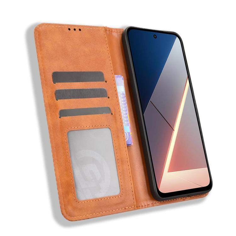 For Xiaomi Poco M7 4G 171mm Magnetic Buckle Retro Texture Leather Phone Case