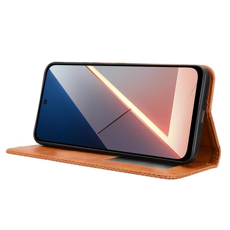 For Xiaomi Poco M7 4G 171mm Magnetic Buckle Retro Texture Leather Phone Case