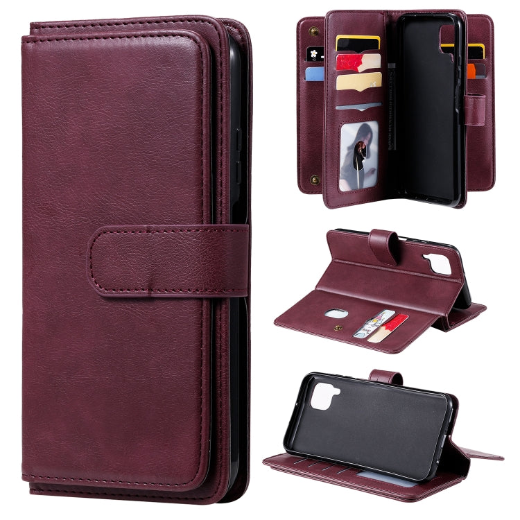 For Huawei P40 Lite Multifunctional Magnetic Copper Buckle Horizontal Flip Solid Color Leather Case with 10 Card Slots & Wallet & Holder & Photo Frame