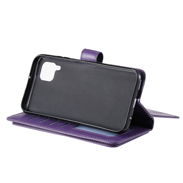 For Huawei P40 Lite Multifunctional Magnetic Copper Buckle Horizontal Flip Solid Color Leather Case with 10 Card Slots & Wallet & Holder & Photo Frame