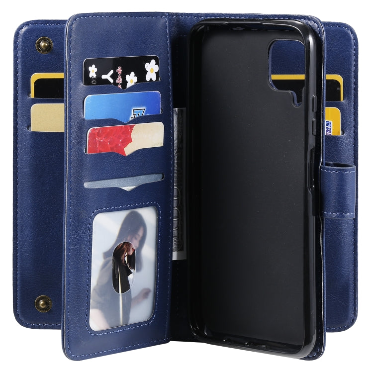 For Huawei P40 Lite Multifunctional Magnetic Copper Buckle Horizontal Flip Solid Color Leather Case with 10 Card Slots & Wallet & Holder & Photo Frame