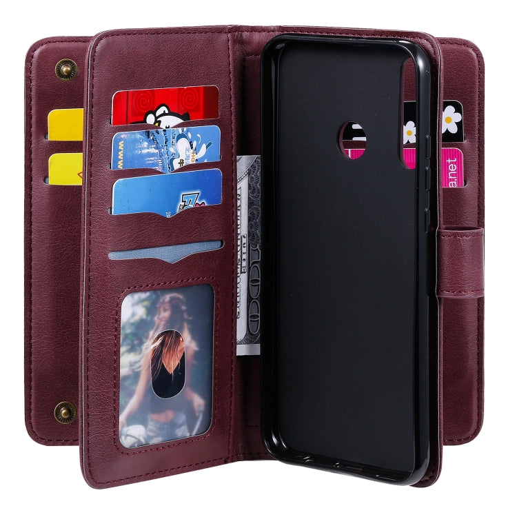 For Huawei P40 Lite E Multifunctional Magnetic Copper Buckle Horizontal Flip Solid Color Leather Case with 10 Card Slots & Wallet & Holder & Photo Frame