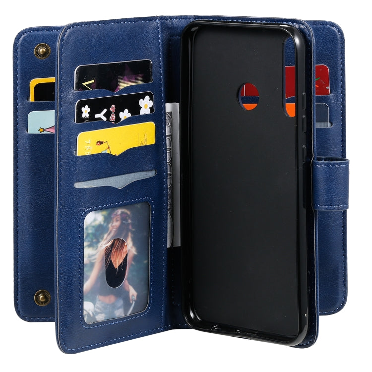 For Huawei P40 Lite E Multifunctional Magnetic Copper Buckle Horizontal Flip Solid Color Leather Case with 10 Card Slots & Wallet & Holder & Photo Frame
