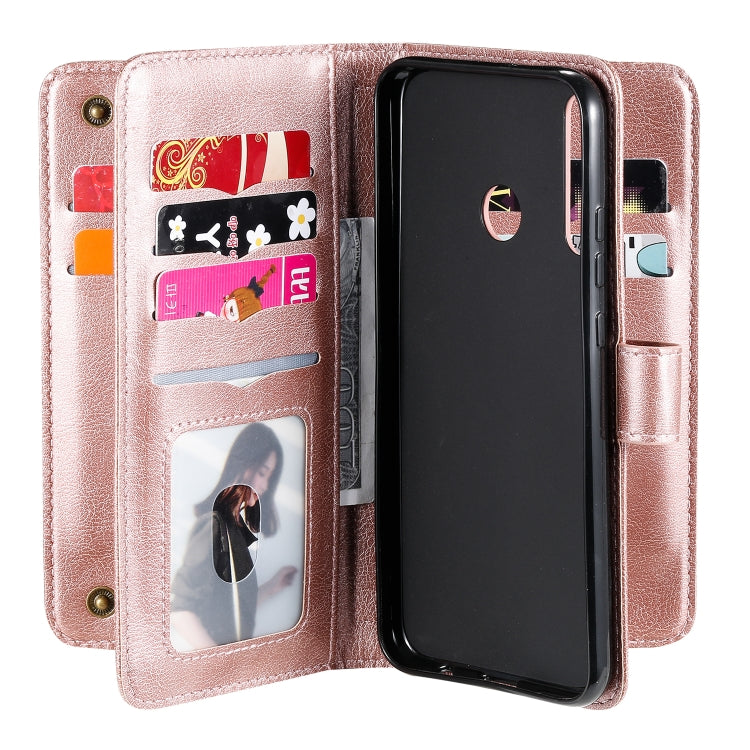 For Huawei P40 Lite E Multifunctional Magnetic Copper Buckle Horizontal Flip Solid Color Leather Case with 10 Card Slots & Wallet & Holder & Photo Frame