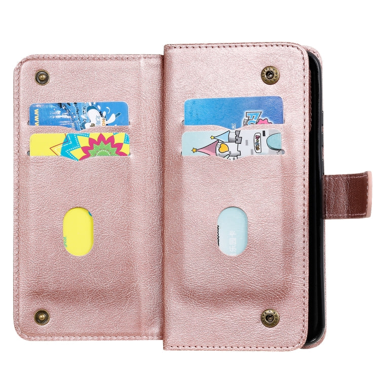 For Huawei P40 Lite E Multifunctional Magnetic Copper Buckle Horizontal Flip Solid Color Leather Case with 10 Card Slots & Wallet & Holder & Photo Frame